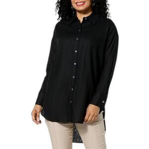 WynneCollection Women's Linen Blend Summer Shirt Black - Regular